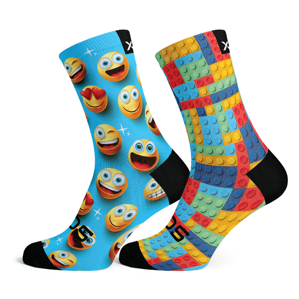 Emoji & Blocks Kids Crew Socks Combo